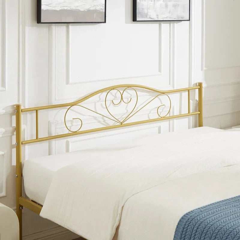 Cadre de lit plateforme en métal avec tête de lit, pas besoin de sommier tapissier, Lit simple/Double/Grand lit