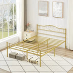 Cadre de lit plateforme en métal avec tête de lit, pas besoin de sommier tapissier, Lit simple/Double/Grand lit
