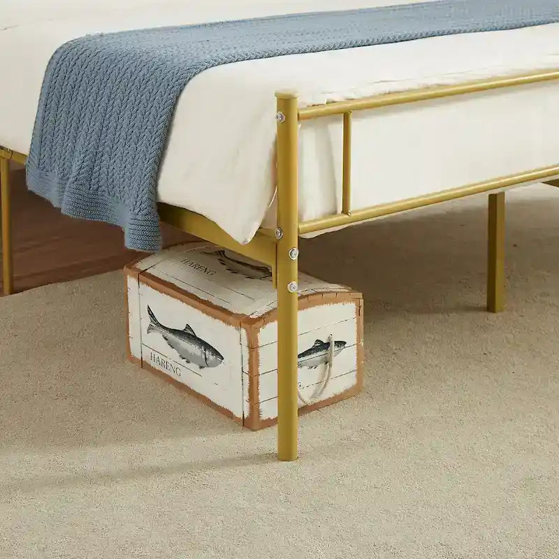 Cadre de lit plateforme en métal avec tête de lit, pas besoin de sommier tapissier, Lit simple/Double/Grand lit