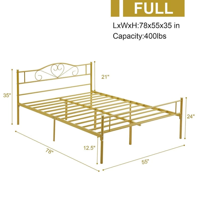 Cadre de lit plateforme en métal avec tête de lit, pas besoin de sommier tapissier, Lit simple/Double/Grand lit