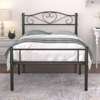 Cadre de lit plateforme en métal avec tête de lit, pas besoin de sommier tapissier, Lit simple/Double/Grand lit