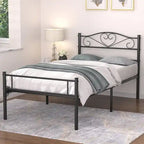 Cadre de lit plateforme en métal avec tête de lit, pas besoin de sommier tapissier, Lit simple/Double/Grand lit