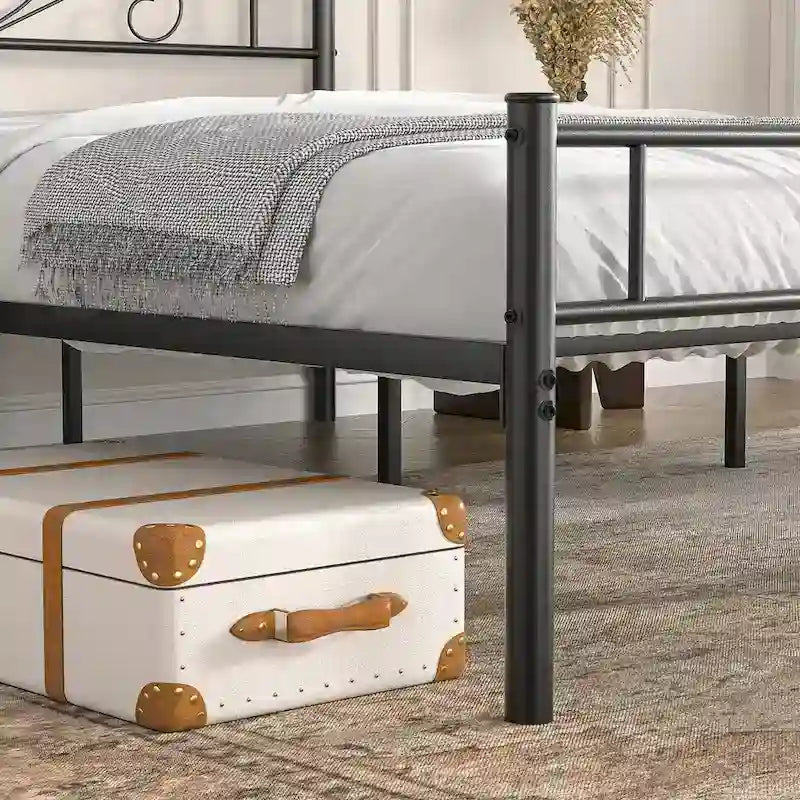 Cadre de lit plateforme en métal avec tête de lit, pas besoin de sommier tapissier, Lit simple/Double/Grand lit