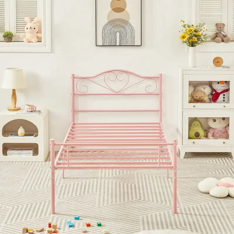 Cadre de lit plateforme en métal avec tête de lit, pas besoin de sommier tapissier, Lit simple/Double/Grand lit