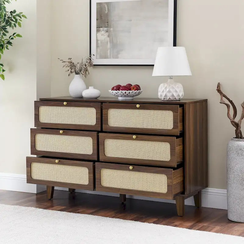 Commode 6 tiroirs avec plateau en bois