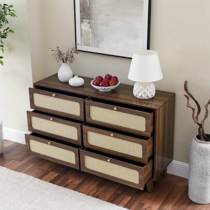 Commode 6 tiroirs avec plateau en bois