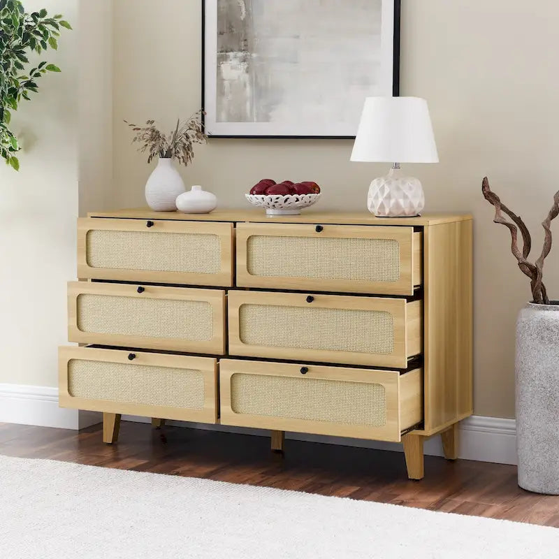 Commode 6 tiroirs avec plateau en bois
