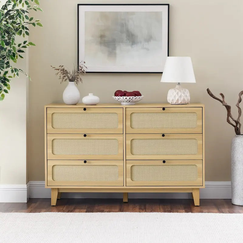 Commode 6 tiroirs avec plateau en bois