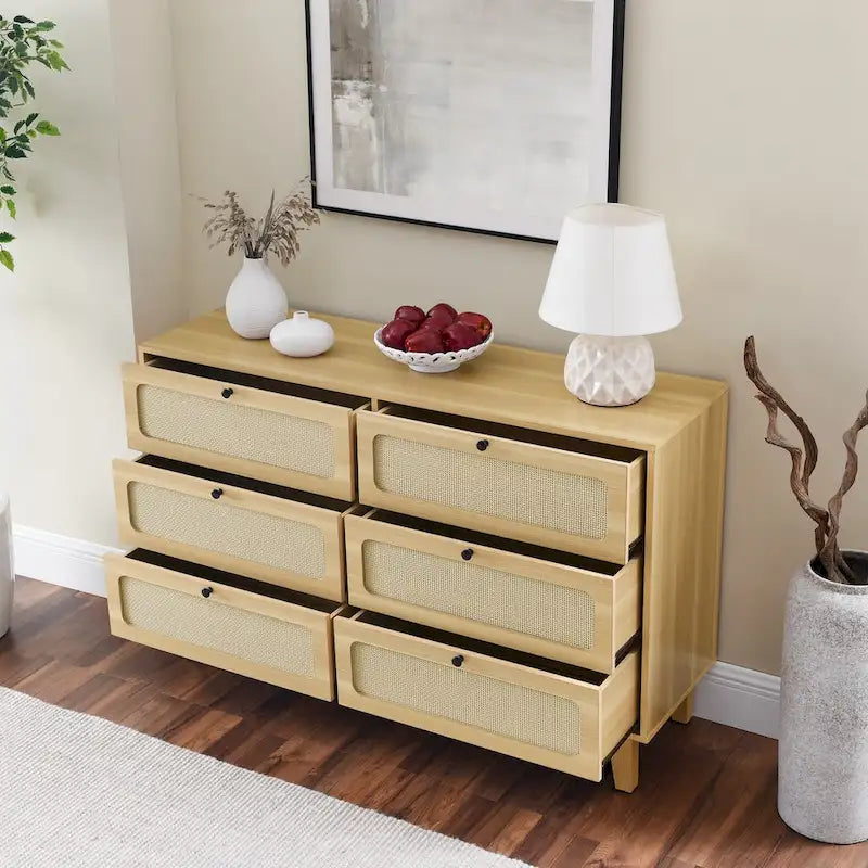 Commode 6 tiroirs avec plateau en bois