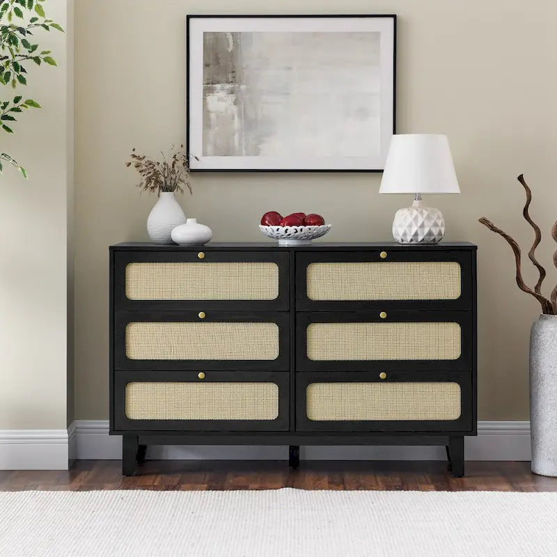 Commode 6 tiroirs avec plateau en bois