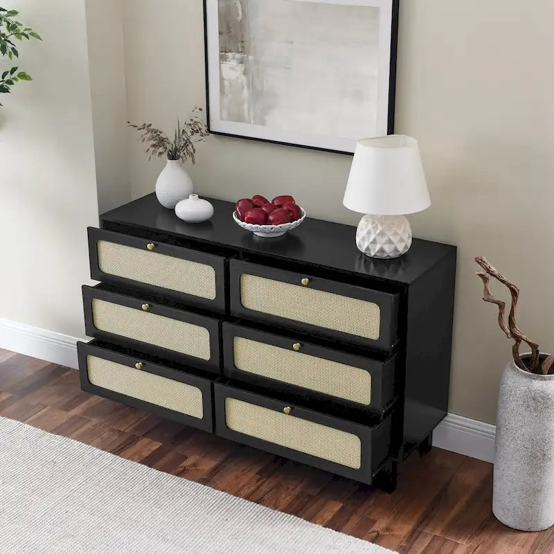 Commode 6 tiroirs avec plateau en bois