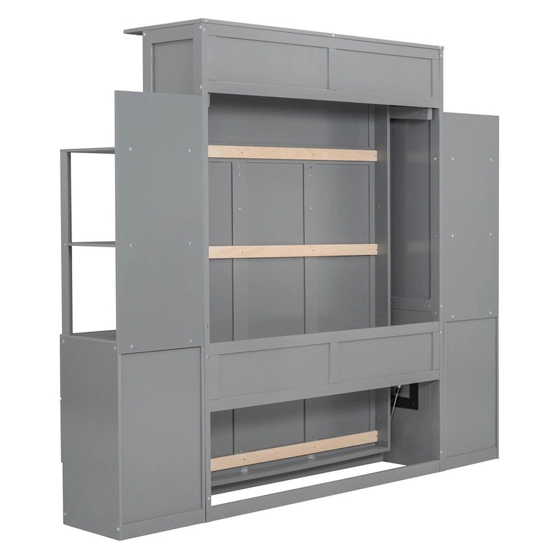 Lit escamotable grand format avec étagères, tiroirs et lumières LED