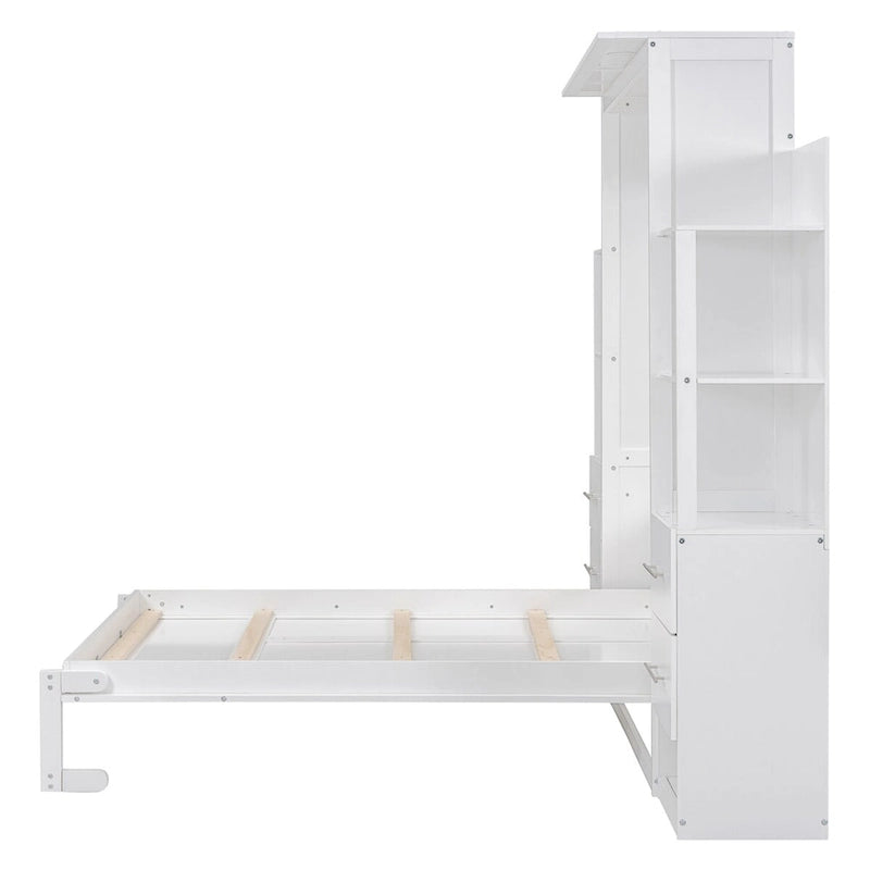 Lit escamotable grand format avec étagères, tiroirs et lumières LED