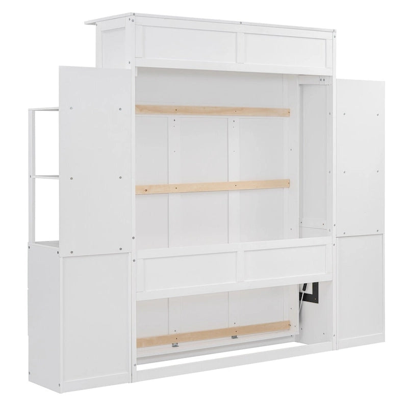 Lit escamotable grand format avec étagères, tiroirs et lumières LED
