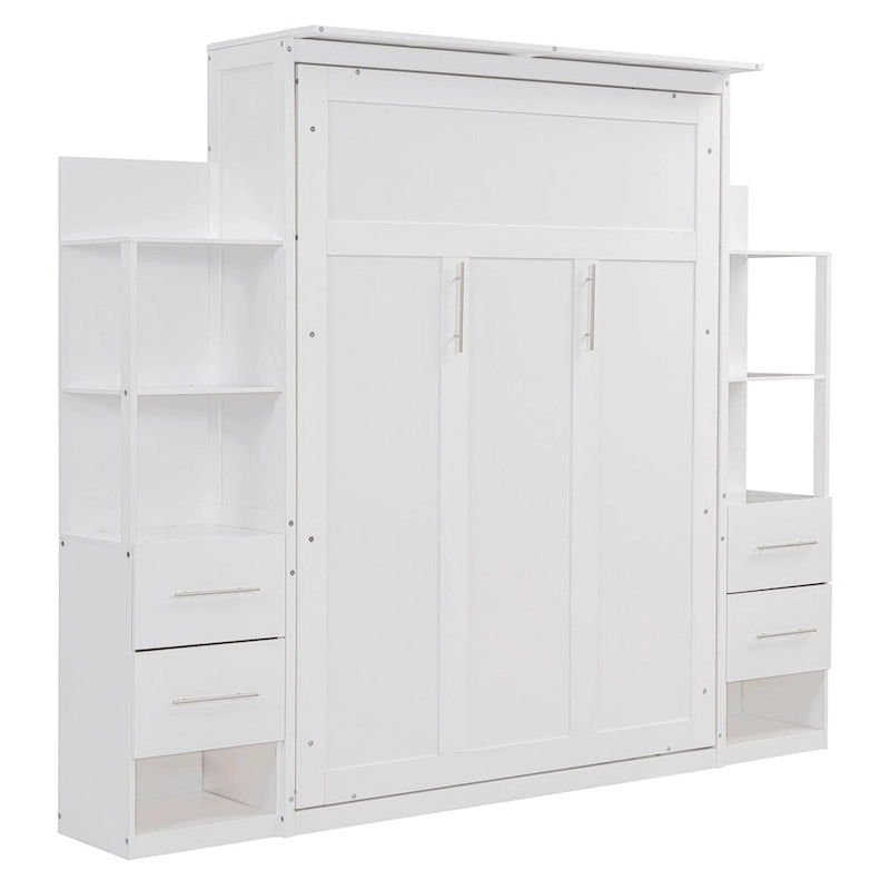 Lit escamotable grand format avec étagères, tiroirs et lumières LED