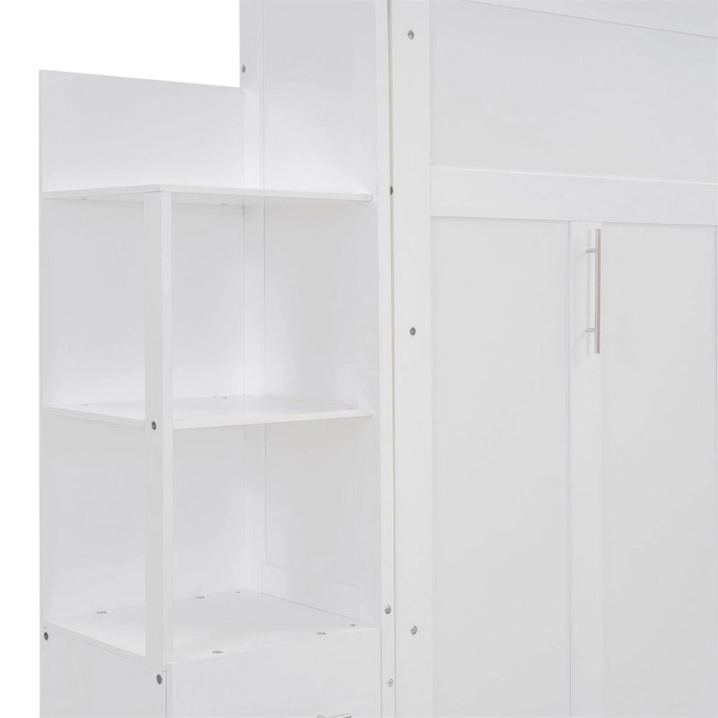 Lit escamotable grand format avec étagères, tiroirs et lumières LED
