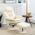 Fauteuil inclinable pivotant avec ottoman et repose-pieds, cuir PU, blanc crème