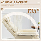 Fauteuil inclinable pivotant avec ottoman et repose-pieds, cuir PU, blanc crème