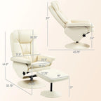 Fauteuil inclinable pivotant avec ottoman et repose-pieds, cuir PU, blanc crème