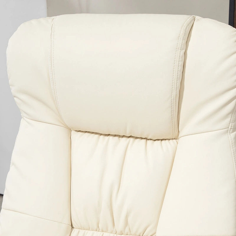 Fauteuil inclinable pivotant avec ottoman et repose-pieds, cuir PU, blanc crème