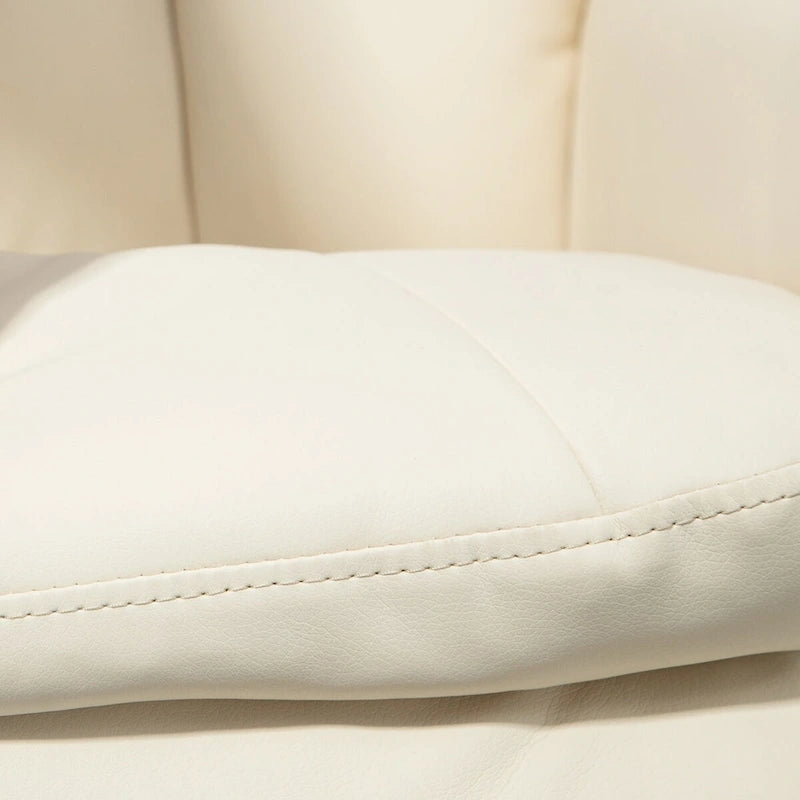 Fauteuil inclinable pivotant avec ottoman et repose-pieds, cuir PU, blanc crème
