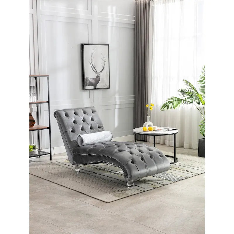 Fauteuil d'appoint en velours avec coussin lombaire et pieds en acrylique