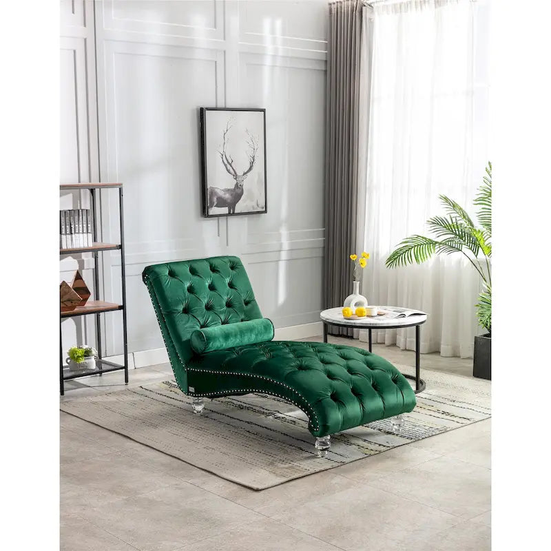 Fauteuil d'appoint en velours avec coussin lombaire et pieds en acrylique