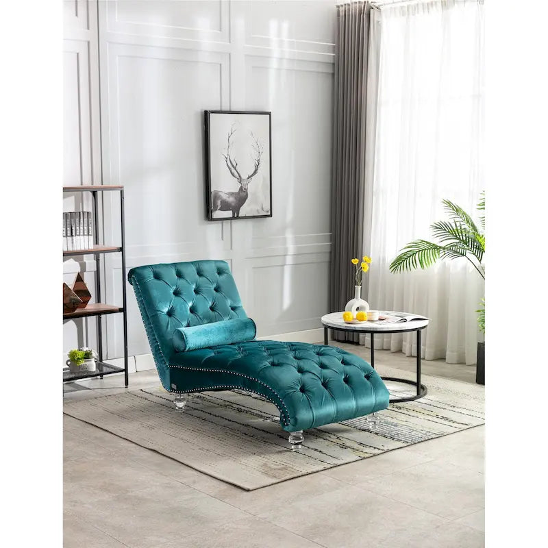 Fauteuil d'appoint en velours avec coussin lombaire et pieds en acrylique