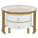 Tables basses gigognes (lot de 2), tables d'appoint avec plateau en verre trempé et tiroirs de rangement