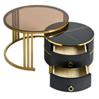 Tables basses gigognes (lot de 2), tables d'appoint avec plateau en verre trempé et tiroirs de rangement