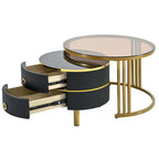 Tables basses gigognes (lot de 2), tables d'appoint avec plateau en verre trempé et tiroirs de rangement