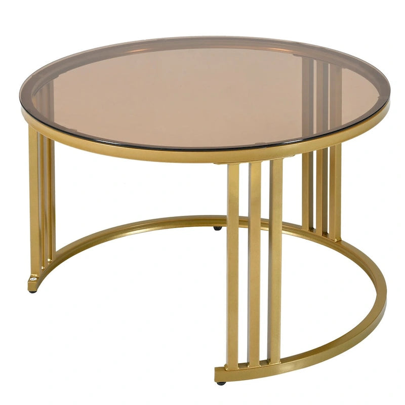 Tables basses gigognes (lot de 2), tables d'appoint avec plateau en verre trempé et tiroirs de rangement