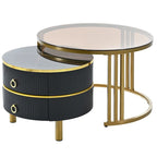 Tables basses gigognes (lot de 2), tables d'appoint avec plateau en verre trempé et tiroirs de rangement