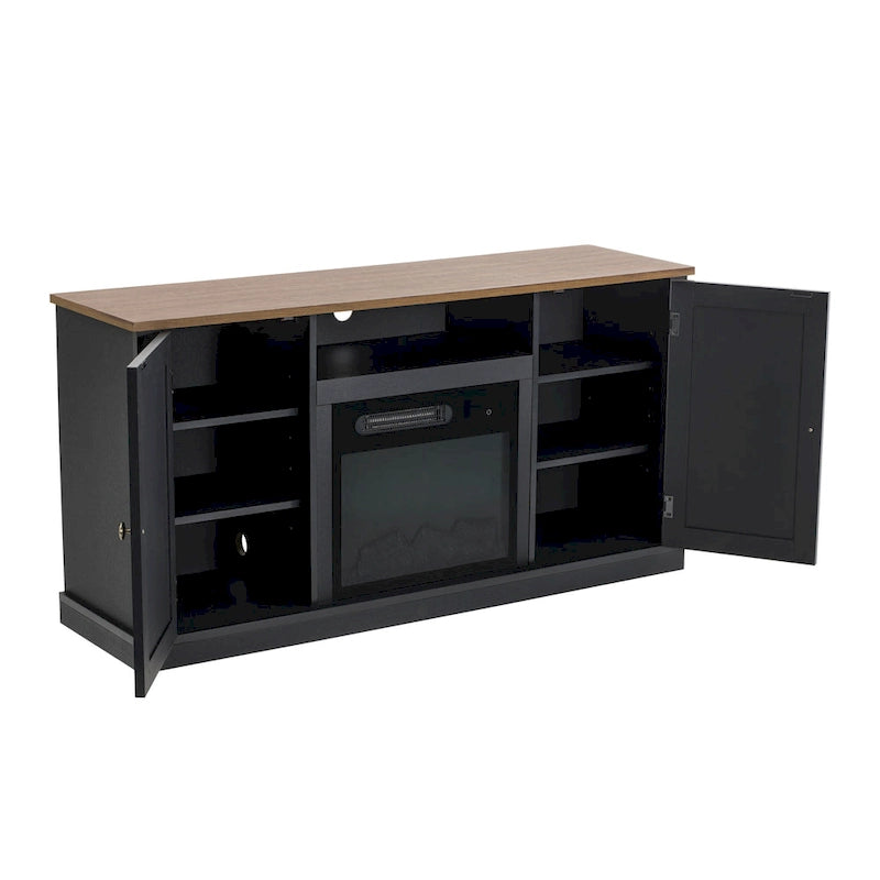 Meuble TV gris anthracite de 137 cm avec foyer électrique pour téléviseurs jusqu'à 152 cm