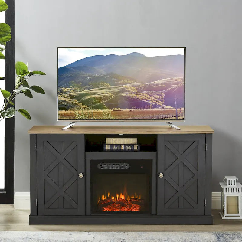 Meuble TV gris anthracite de 137 cm avec foyer électrique pour téléviseurs jusqu'à 152 cm