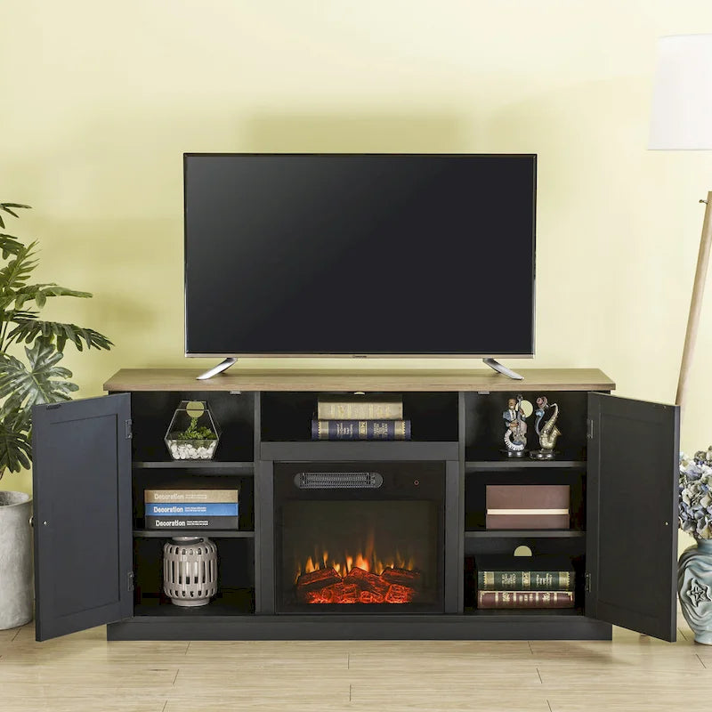 Meuble TV gris anthracite de 137 cm avec foyer électrique pour téléviseurs jusqu'à 152 cm