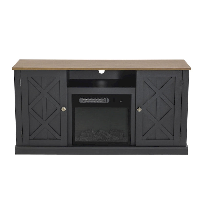 Meuble TV gris anthracite de 137 cm avec foyer électrique pour téléviseurs jusqu'à 152 cm