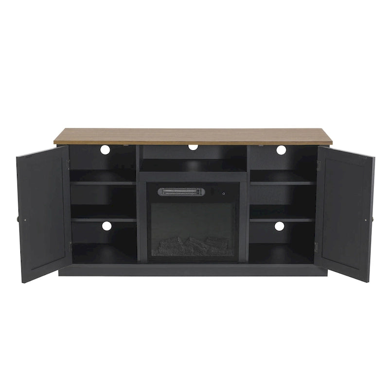 Meuble TV gris anthracite de 137 cm avec foyer électrique pour téléviseurs jusqu'à 152 cm