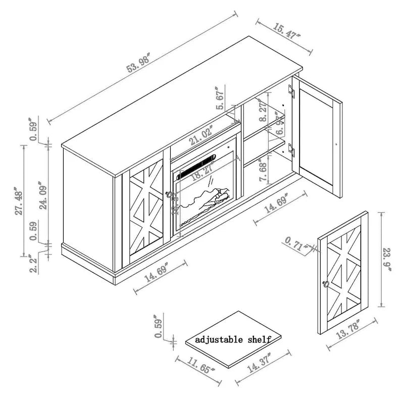 Meuble TV gris anthracite de 137 cm avec foyer électrique pour téléviseurs jusqu'à 152 cm