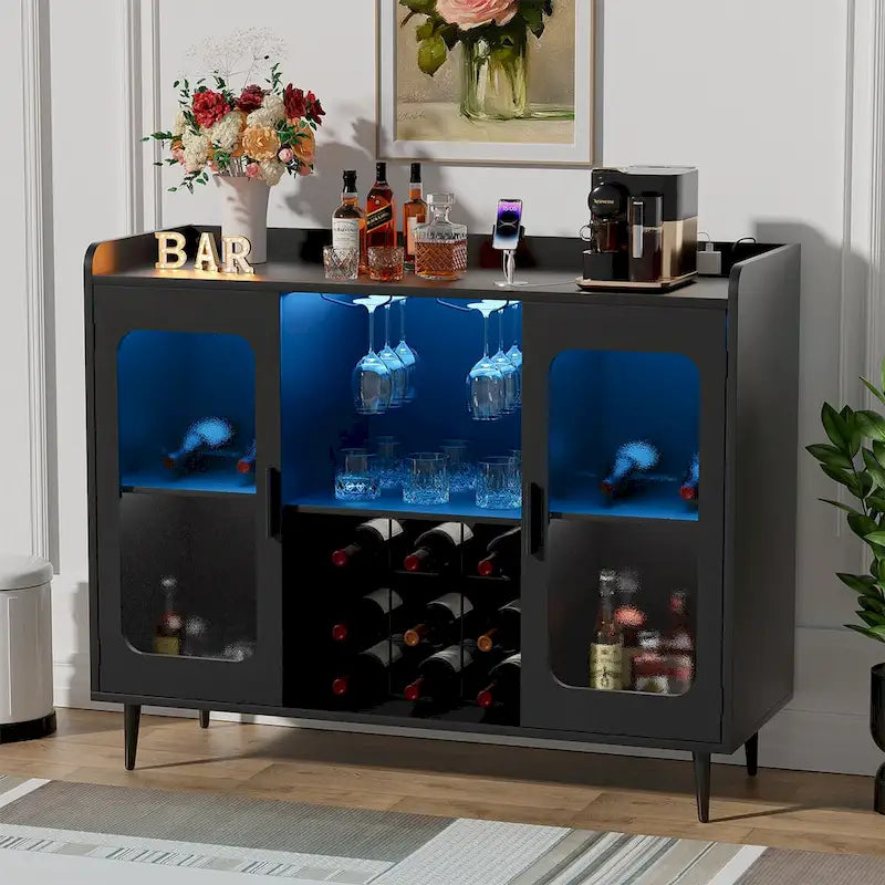Meuble de buffet avec casier à vin et éclairage LED