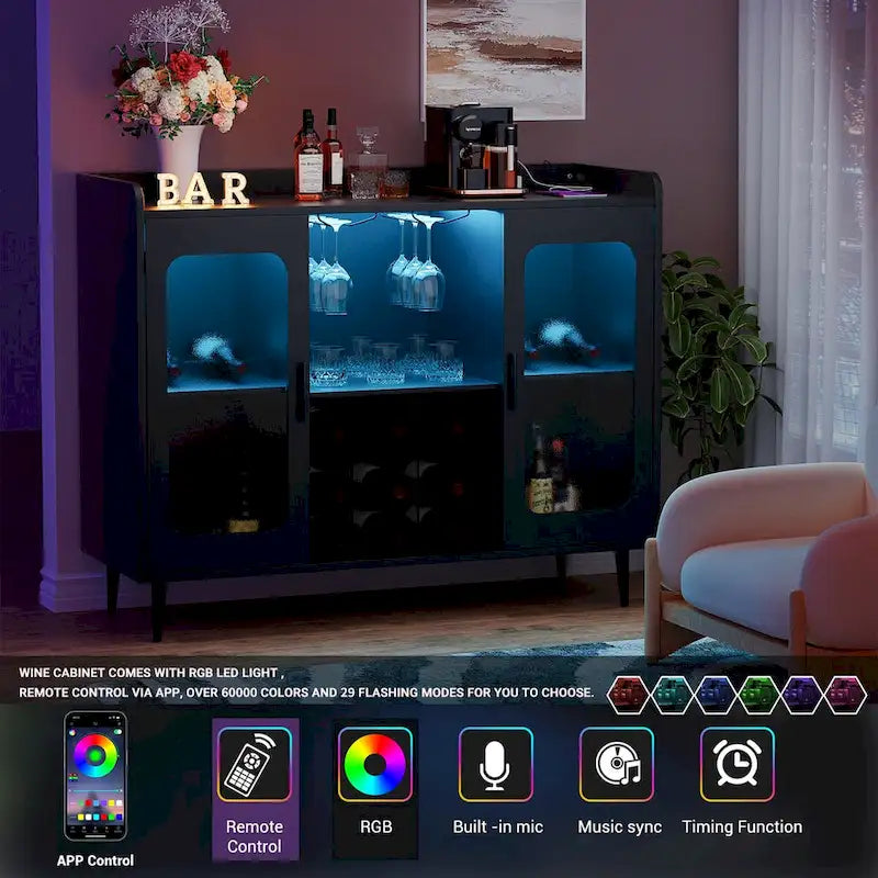 Meuble de buffet avec casier à vin et éclairage LED