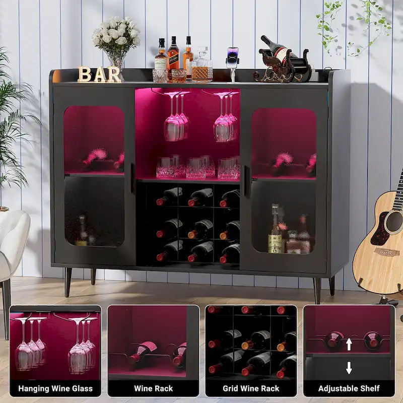 Meuble de buffet avec casier à vin et éclairage LED