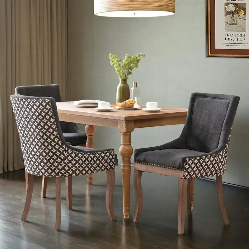 Chaise de salle à manger en tissu avec pieds en bois et garniture cloutée, lot de 2