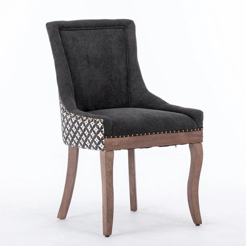 Chaise de salle à manger en tissu avec pieds en bois et garniture cloutée, lot de 2