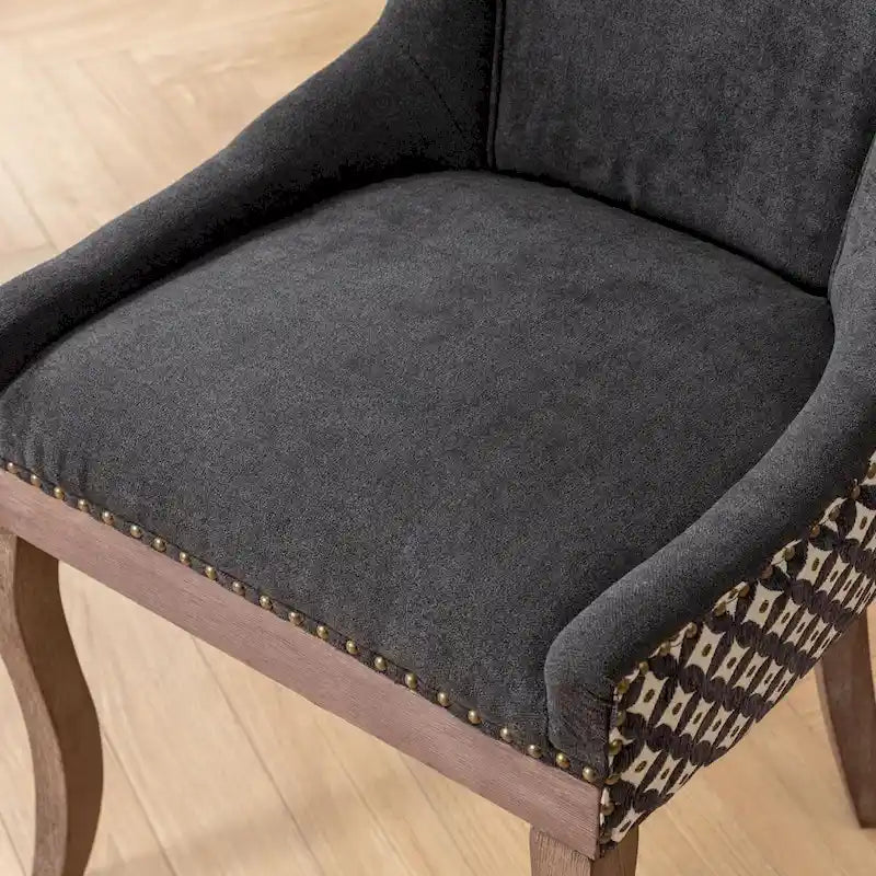 Chaise de salle à manger en tissu avec pieds en bois et garniture cloutée, lot de 2