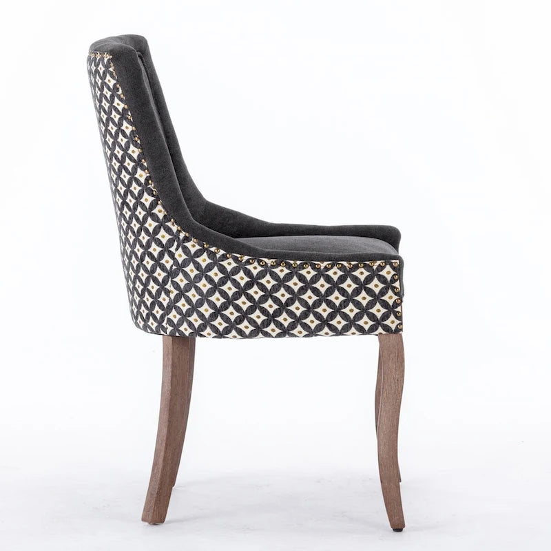 Chaise de salle à manger en tissu avec pieds en bois et garniture cloutée, lot de 2