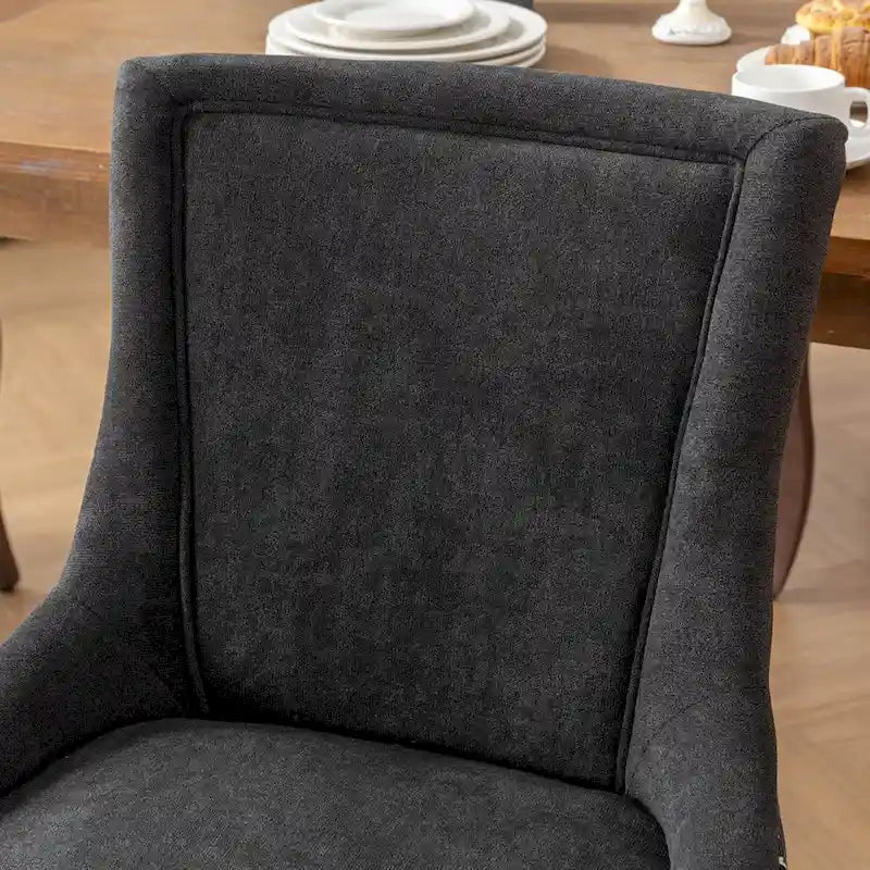 Chaise de salle à manger en tissu avec pieds en bois et garniture cloutée, lot de 2