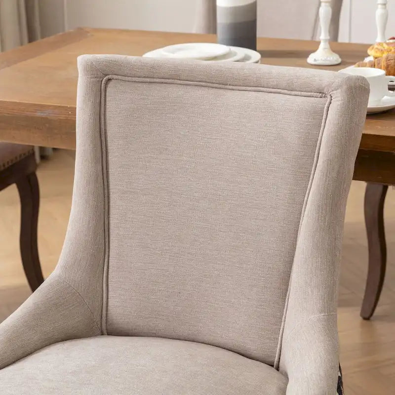 Chaise de salle à manger en tissu avec pieds en bois et garniture cloutée, lot de 2