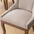 Chaise de salle à manger en tissu avec pieds en bois et garniture cloutée, lot de 2