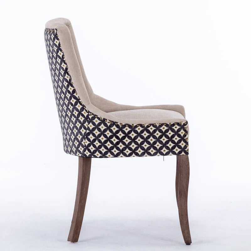 Chaise de salle à manger en tissu avec pieds en bois et garniture cloutée, lot de 2